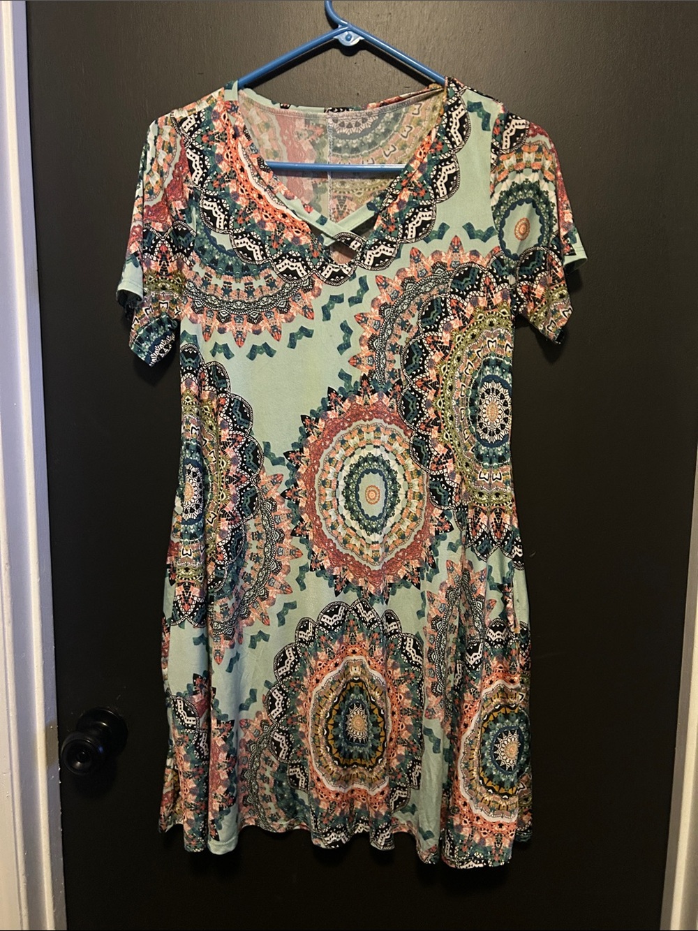 Bohemian Mint Medallion Short Sleeve Mini Dress